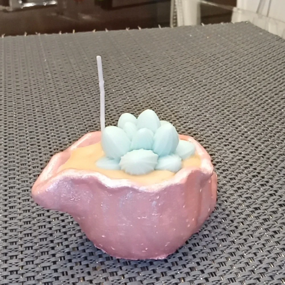 Frosted Peach Concrete Seashell Candle